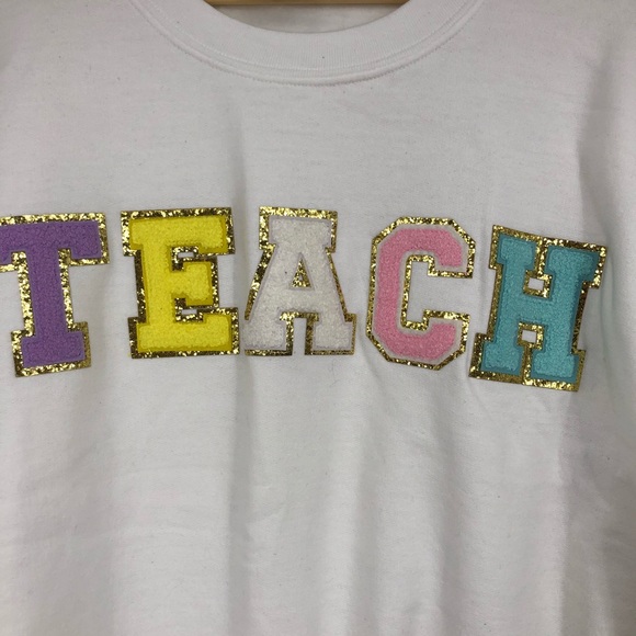 Fleece Lined Plus 2X TEACH Sweatshirt NWOT; Glitter Around Letters; Teac… - Picture 2 of 9